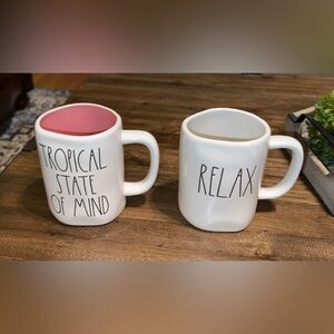 RAE DUNN set of 2 ceramic coffee/tea cup/mugs TROPICAL STATE OF MIND/RELAX